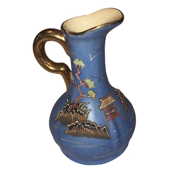 Vintage Hinode Made in Japan Cruets Oil Vinegar Blue Gold Tray Hand Painted - Picture 11 of 15